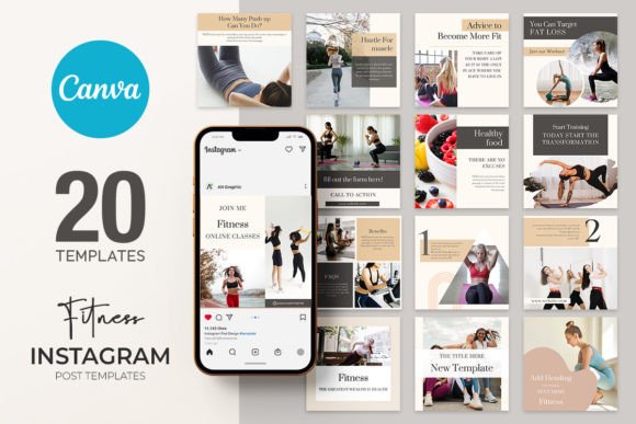 20 Fitness Instagram Templates CANVA: Your Content Strategy Solved