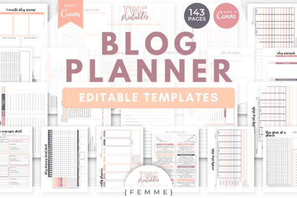 Blog Planner Canva Templates | FEMME: Organize Your Content